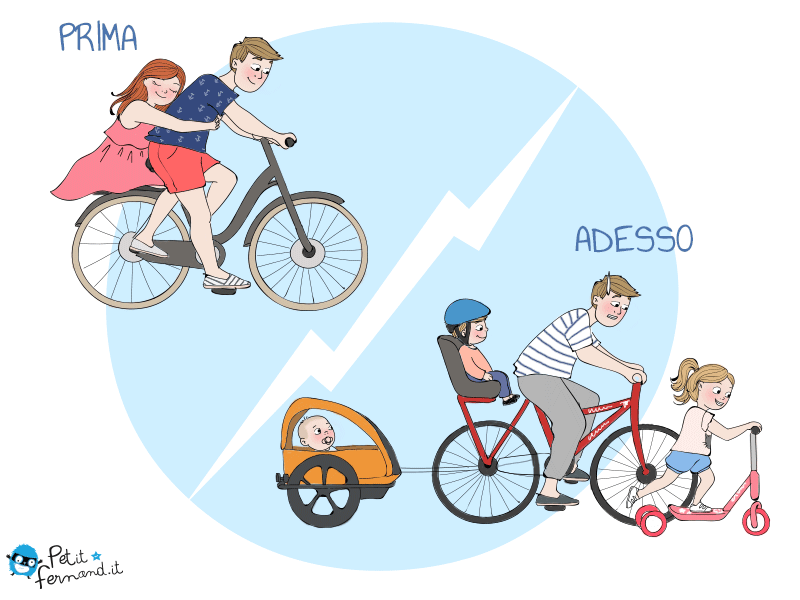 vignetta sui bambini passeggiata in bici