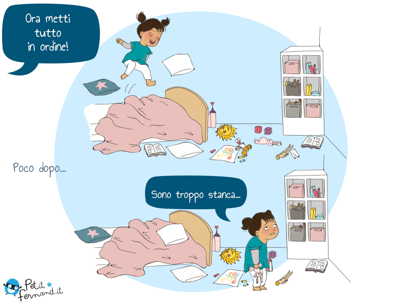 vignetta umoristica bambini mettere in ordine