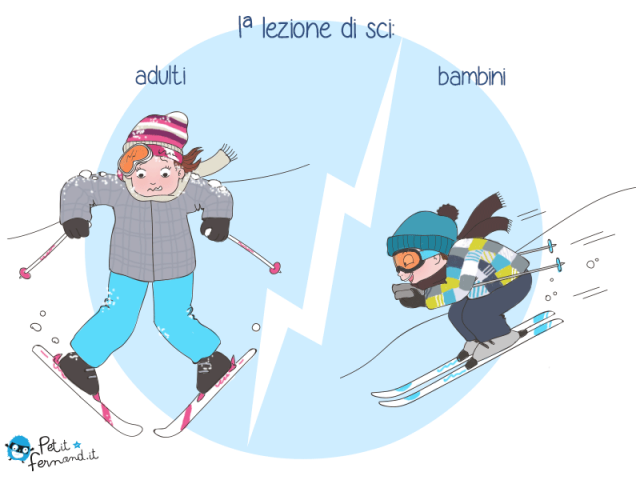 vignetta umoristica lezione di sci