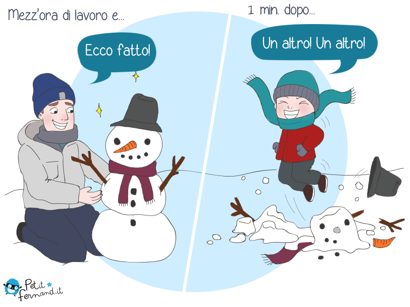 vignetta umoristica pupazzo di neve