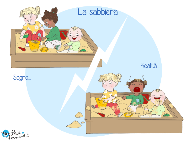 vignetta umoristica sabbiera bambini