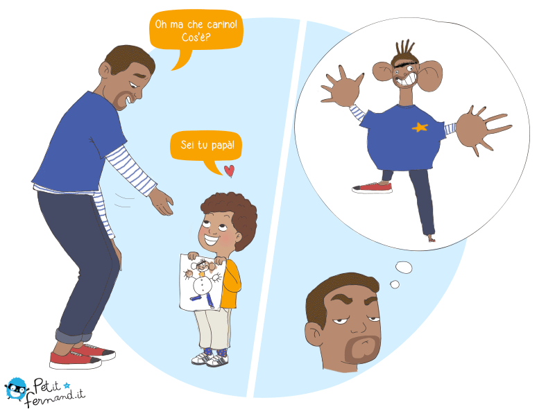 vignetta umoristica bambini ritratto papà