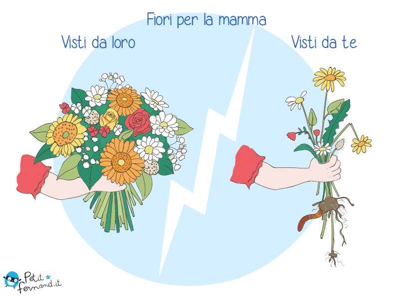 vignetta umoristica fiori in regalo per mamma