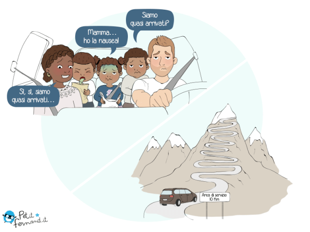 Vignetta divertente sul viaggio in famiglia