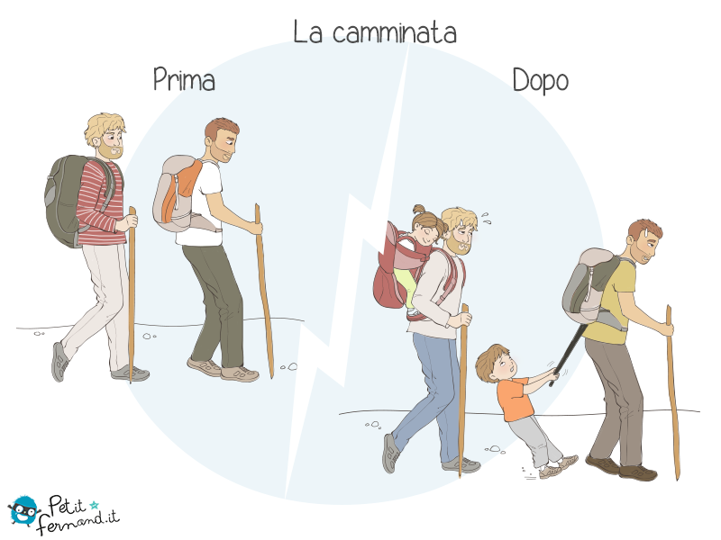 La passeggiata con i bambini è molto faticosa, molto più di prima!