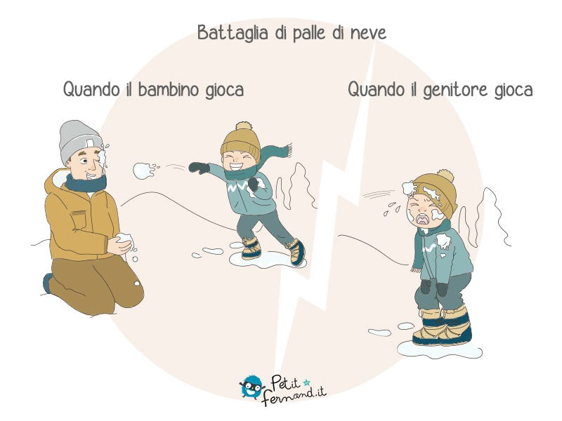 Una battaglia di palle di neve con papà finisce sempre male!