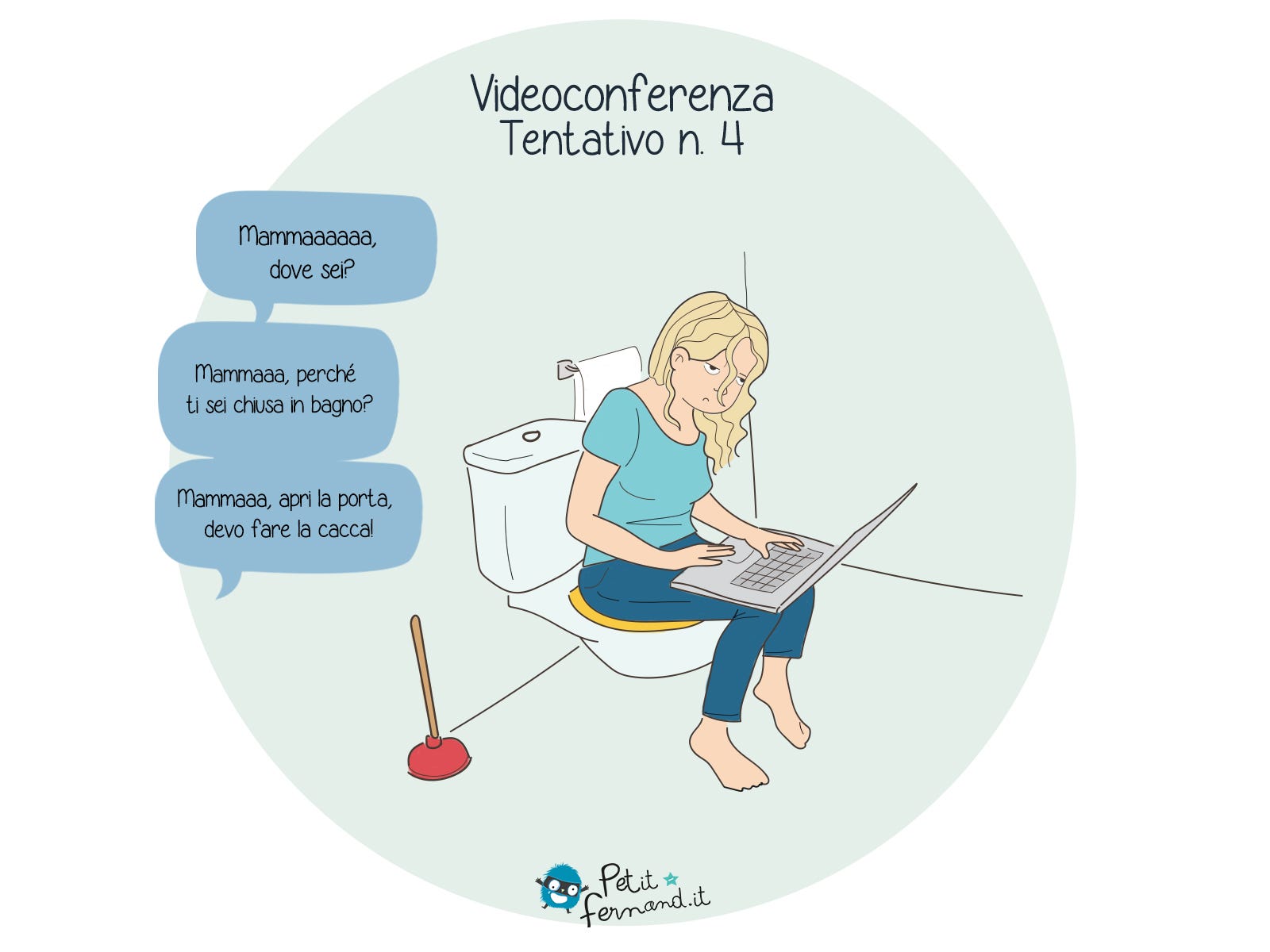 Videoconferenza con i propri figli, obiettivo tranquillità. Seguito e fine, dal bagno!